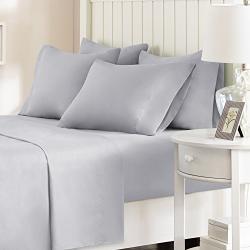 "Comfort Spaces Microfiber Set 14"" Deep Pocket, Wrinkle Resistant All Around Elastic-Year-Round Cozy Bedding Sheet, Matching Pillow Cases, King, Light Gray (CS20-0245)"