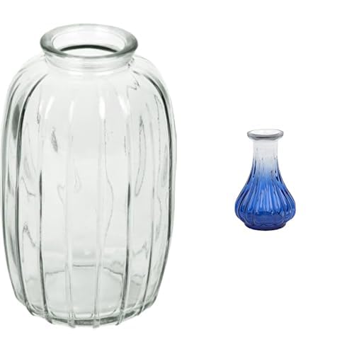 Talking Tables Clear Glass Bud Vase for flowers, s & Talking Tables Small Blue Recycled Glass Bud Vase Table Decor Bundle