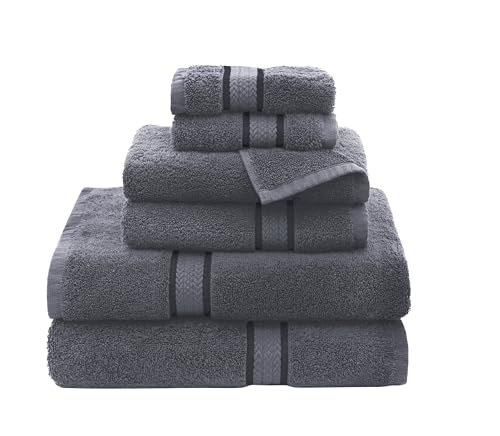 COTTON CRAFT Ultra Soft Luxury 6 Piece Ringspun Cotton Towel Set, 580GSM, Heavyweight, 2 Bath Towels, 2 Hand Towels, 2 Washcloths, Charcoal Grey