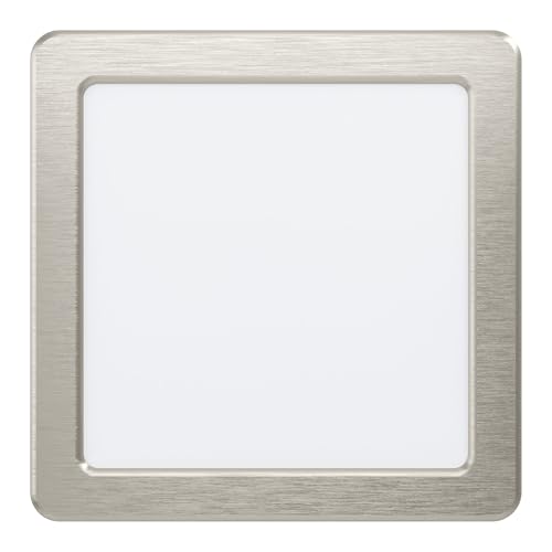 Eglo Fueva 5 LED recessed Spotlight, L x W 16.6 cm, LED spot Made of Steel and a Plastic Light Surface, LED recessed Light in Nickel matt, White, Flat, Low Installation Depth: 26 mm, Neutral White