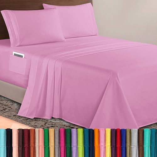 Elegant Comfort Luxurious 1500 Premium Hotel Quality Microfiber 4-Piece Sheet Set, 18-24 Inches Deep - Extra Deep Pocket Sheets - Ultra Soft 4PC Deep Pocket Sheets, King, Light Pink