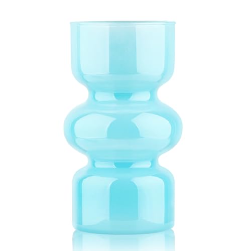 VanEnjoy Blue Glass Cylindrical Vase, Modern Beach Style, 3.9x3.5x7 Inches, Perfect for Home, Office, Wedding