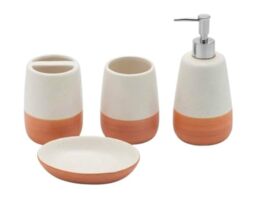 Orange Bathroom accesory Set 4pc,Coral Toothbrush Holder Terracotta Color soap Dispenser soap Dish Tumbler Cup for Bathroom Decor and Gift countertop Decor(Orange)