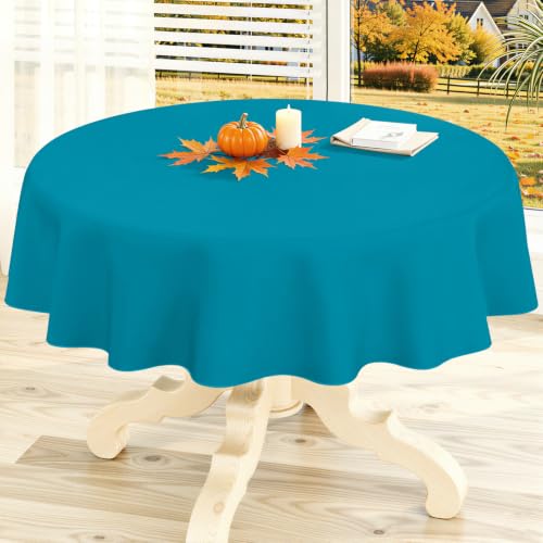 "homing Round Vinyl Tablecloth, Waterproof Spillproof Plastic Flannel Backed Table Cloth, Wipe Clean Table Cover for Dining, Buffet Parties and Camping (Turquoise, 60"")"