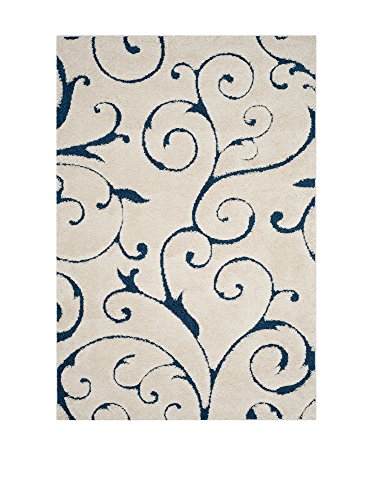 Safavieh Shaggy Indoor Woven Rectangle Area Rug, Florida Shag Collection, SG455, in Cream / Blue, 99 X 160 cm for Living Room, Bedroom or Any Indoor Space