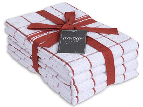 AMOUR INFINI Terry Kitchen Towels - Set of 4 - 45 x 70 cm - Ultra Soft and Absorbent -100% Cotton Dish Towels with Hanging Loop - Perfect for Household and Commercial Uses - Rust