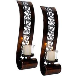 Shelving Solution Wall Sconce, with Tea Light Candle Holder Antique Bronze Style Metal Wall Art Decorations for Living Room, Bathroom, Dining Room and Office, Set of 2