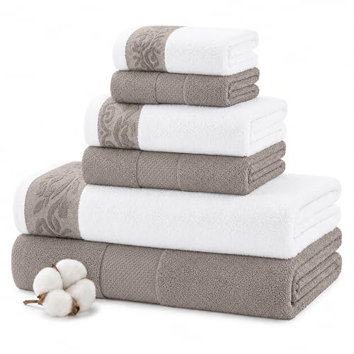 Modern Threads 2 Bath Hand Towels 2 Washcloths, Cotton, Taupe, Standard