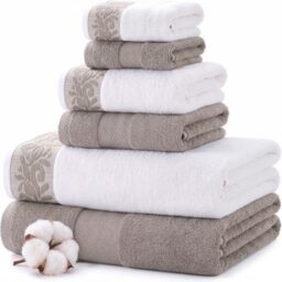 Modern Threads 2 Bath Hand Towels 2 Washcloths, Cotton, Taupe, Standard