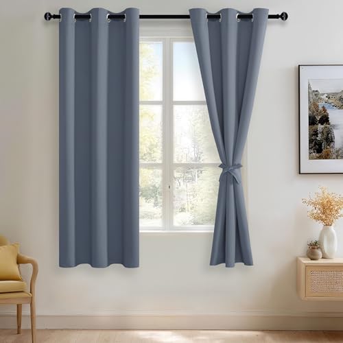 JIUZHEN Dusty Blue Blackout Curtains for Bedroom, Light Blocking and Noise Reducing Grommet Curtains for Living Room Darkening Curtains, Set of 2 Window Curtain Panels, 38 x 63 Inch Length