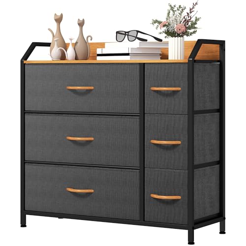 YITAHOME Chest of Drawers with 6 Drawers, Fabric Dressers with Easy Pull Handle,Sturdy Steel Frame,Storage Drawers for Bedroom, Closet, Clothes,Dark Grey