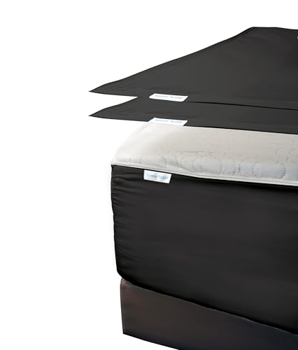 "Zip On Fitted Sheet - Includes 1 Fitted Base + 2 Zip Sheet - Easy to Handle, Won???t Pop Off Sheet - 600 TC Cotton Fitted Sheet ??? 18"" Deep Pocket King Size ??? Dark Grey"