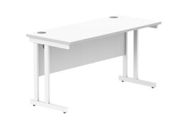 Office Hippo Essentials Rectangular Desks, Home Writing Computer Desk Office Desk For Work Place Or Home, Home Office Desk With Cable Port Management, White Frame, Arctic White, 140cm x 60cm