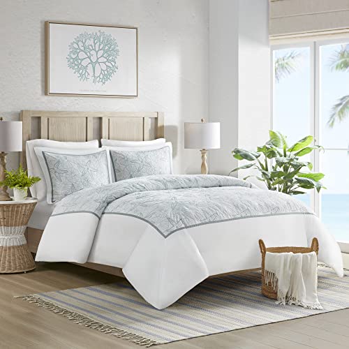 "Harbor House 100% Cotton Duvet Cover, Embroidered Coastal Seashells, Starfish Duvet Cover Set – Light Weight Bed Comforter Covers, Maya Bay White Blue King/Cal King (106""x90"") 3 Piece"