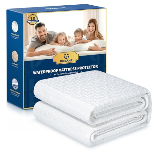 BOSANE Waterproof Mattress Protector, Vinyl-Free 3D Air Mattress Pad Cover, Breathable & Noiseless Cooling Bamboo Mattress Encasement