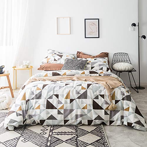 SUSYBAO Geometric Duvet Cover Queen 100% Cotton 3 Pcs Set 1 Modern Triangle Pattern Duvet Cover with Zipper Ties 2 Pillowcases Minimalist Colorful Geometric Patterned Bedding Set Soft Breathable