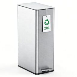 YEAUPE PRO Kitchen Bin, 20L Bathroom Bin, Tall Slim Stainless Steel Pedal Rubbish Bin, with Soft-Close Lids and Plastic Inner Buckets, Odour Seal, 5.2-Gallon Trash Can for Narrow Spaces, Metal Silver