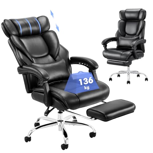 COLAMY Executive Office Chair for home - Ergonomic High Back Desk Chair with Footrest, PU Leather Computer Chair with Removable Lumbar Pillow(Black)