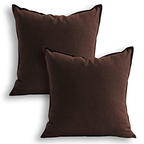 "Jeanerlor Solid Cotton Linen Decoration 18""x18"" Throw Pillow Case Brown Cushion Cover Cool Pillow Cover Delicate Decorative Pillowcase for Bed/Chair/Couch, (45 x 45cm),2 Packs"