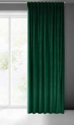 Eurofirany Madlen Velvet Curtain with Pleated Tape 1 Piece Soft Elegant Curtain 200 g/m² Elegant Smooth Plain Modern Classic Living Room Bedroom 140 x 300 cm Green