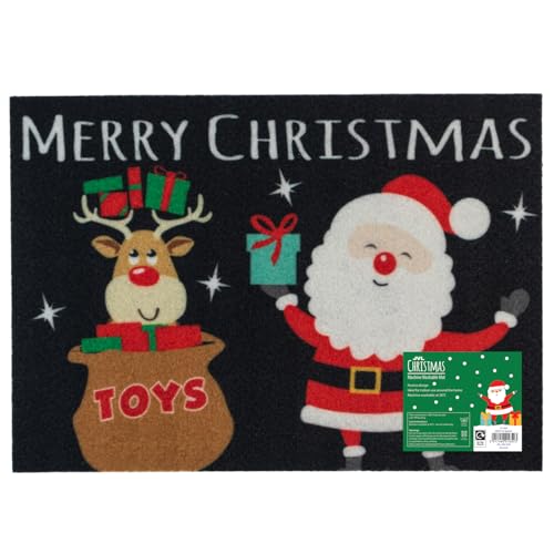 JVL Festive Machine Washable Entrance Doormat, 40x57cm, Santa's Helper