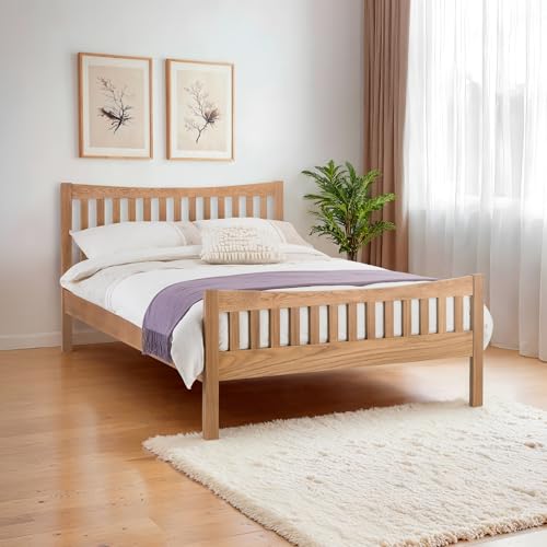 Julian Bowen Bergamo Bed, Double, Slat Headboard, Solid Oak - W144 x D196cm