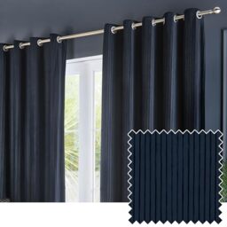 Paoletti Corinthian Velvet Eyelet Curtain Pair - Navy - 229x183cm