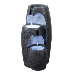 Teamson Home Garden Outdoor Water Feature Modern 3-Tier Cascading Urn Water Fountain With LED Lights Black