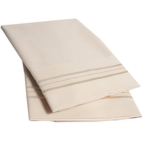 Sweet Home Collection 2 Pack Pillow Case Set 1800 Series Fine Double Brushed Microfiber Triple Marrow Stitch Pillowcases, Standard, Beige