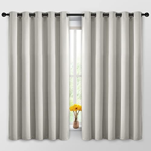 Yakamok Blackout Curtains Room Darkening Thermal Insulated Window Panels,Solid Grommet Top Drapes for Bedroom/Living Room(62Wx63L, Light Beige, 2 Panels)