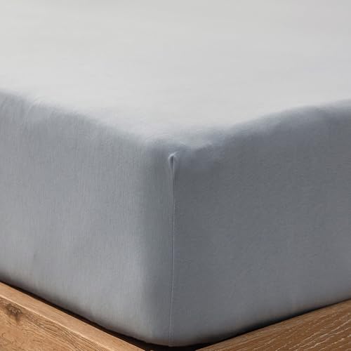 "PURE ERA Jersey Knit Cotton Fitted Bottom Sheet ONLY (No Flat Sheet or Shams) Deep Pocket Up to 15"" to 20"" Ultra Soft Comfy Breathable Light Blue Full"