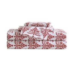 Eddie Bauer - King Sheets, Cotton Flannel Bedding Set, Brushed for Extra Softness, Cozy Home Decor, Oeko-Tex Certified (Jolly Trees Red, King)