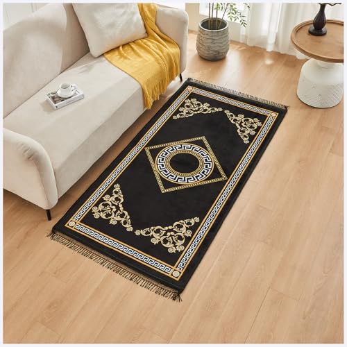 GC GAVENO CAVAILIA Runner Rugs Living Room - Greek Key Area Rugs Large For Bedroom Indoor Hallway, Office - Water Absorbent Washable Floor Mat Polyester Fluffy Non Slip Rug, 190x270Cm, Black