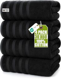 Utopia Towels 4 Pack Premium Bath Towels Set, (76 x 152 CM) 100% Ring Spun Cotton, Lightweight and Highly Absorbent Quick Drying Towels, Perfect for Daily Use (Black)