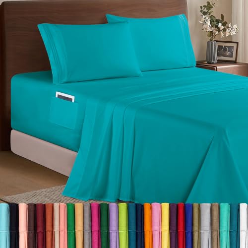 Elegant Comfort Luxury 1500 Premium Hotel Quality Microfiber 4-Piece Sheet Set - Soft, All Around Elastic 18-24 Inches Deep Fitted Sheet - Extra Deep Pocket Sheets, King, Turquoise