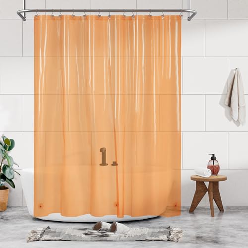 Barossa Design Transparent Yellow Shower Curtain, Premium PEVA Shower Liner with 3 Magnets and Metal Grommets, Waterproof, Lightweight, Standard Size, for Bathroom, Translucent Orange