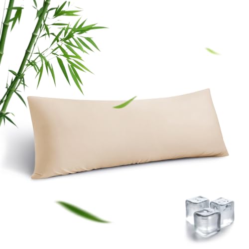 Body Pillowcase, Cooling Viscose from Bamboo Pillow Cover with Zipper Closure, Soft Moisture-Wicking for Hot Sleepers, Hair and Skin-Friendly, Khaki, 1 Pack