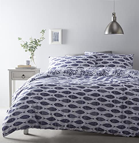 Portfolio Home Fish Cove King Size Duvet Cover Blue Bed Set Reversible New