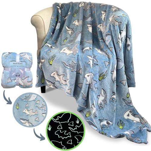 "Blanket Buddies Shark Throw Blanket: Glow in The Dark, Cozy, Soft, Warm Fleece Blanket for Boys and Girls, 50"" x 60"" (Blue)"