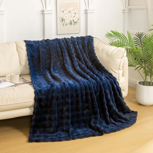 YUSOKI 3D Fleece Bubble Throw Blanket - 380GSM Ultra Soft Fluffy Plush - Non-Shedding Lightweight Cozy Blanket for Couch Sofa Bed - All Season (Navy,50 * 60inches)
