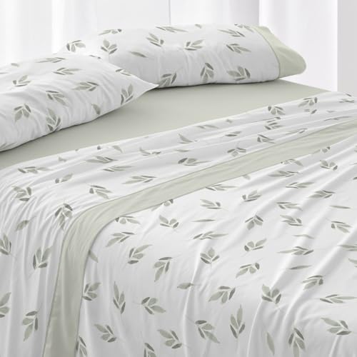 Burrito Blanco - Cotton Bedding Set - Bed 150 to 160 cm (+Available Measurements) - Design 632 - Green Color (150-160x190/200 cm.)
