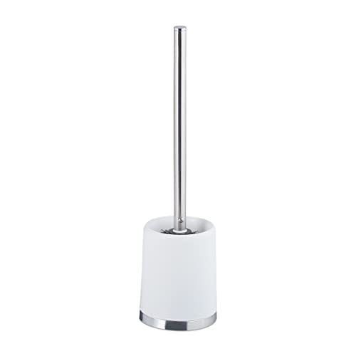 Relaxdays WC Accessory Set, Toilet Brush with Round Holder, Exchangeable Brush Head, 37 cm, White