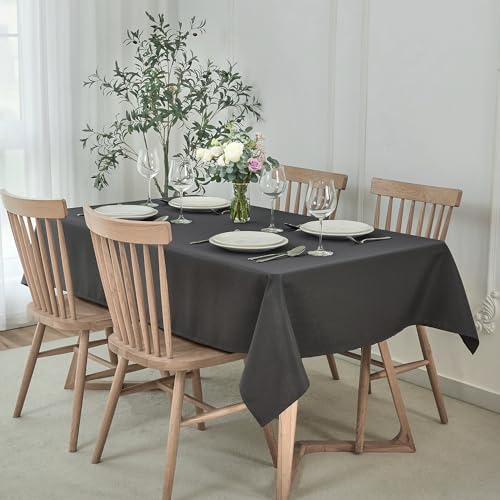 maxmill Rectangle Slubby Textured Tablecloth Waterproof Spillproof Wrinkle Free Table Cloth, Kitchen Dining Room Decoration, Fabric Table Cover for Outdoor and Indoor Use, 52 x 70 Inch, Charcoal