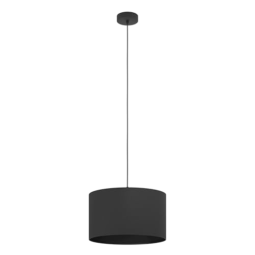 Eglo Pendant Lighting Maserlo 1, Vintage Ceiling Light Fitting Made of Black Steel and Fabric, Hanging lamp for Dining and Living Room, E27 Socket, Ø 15 inches