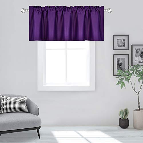 DECOVSUN Purple Valance for Windows 60x18 Inch Solid Thermal Insulated Blackout Rod Pocket Kitchen Short Curtain Toppers Valance for Bathroom Living Room 1 Panel