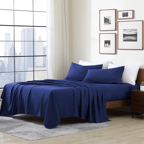 Cathay Home Essentials Ultra Soft Hypoallergenic Wrinkle Resistant Double Brushed Microfiber Bedding Sheet Set, Royal Blue, Twin