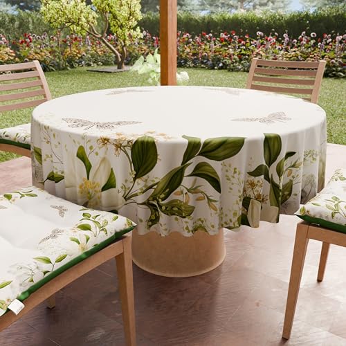 PETTI Artigiani Italiani - Anti-Stain Round Microfibre Tablecloth (Diameter 200 cm) Kitchen Table Cover for Round Table, Floral Design, 100% Made in Italy
