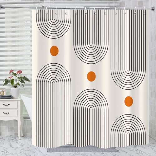 GKLEASG Boho Mid Century Extra Long Shower Curtain, 72Wx78H Minimalist Abstract Sun Modern Machine Washable Polyester Waterproof for Bathroom with 12 Hooks