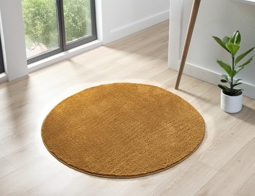 Rugs by Desire Comfy Washable Modern Living Room Rug Polyester Plain Indoor Area Rug with Low Pile - Anti-Slip Felt Backing SuperSoft Carpet Bedroom-Hallway, Gold, 100xCRL cm