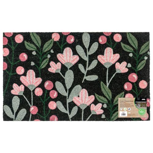 JVL Eco-Friendly Latex Backed Coir Entrance Doormat, 45x75cm - Floral